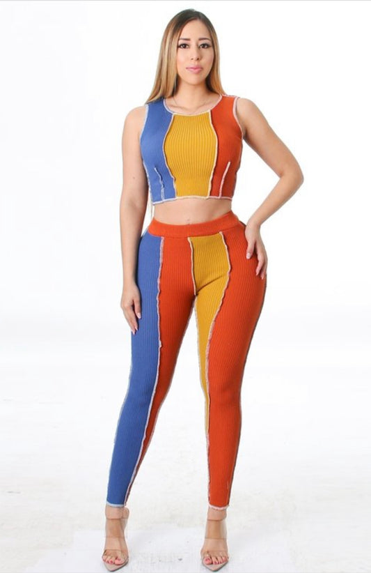 Color Block Reversed Crop Top Set